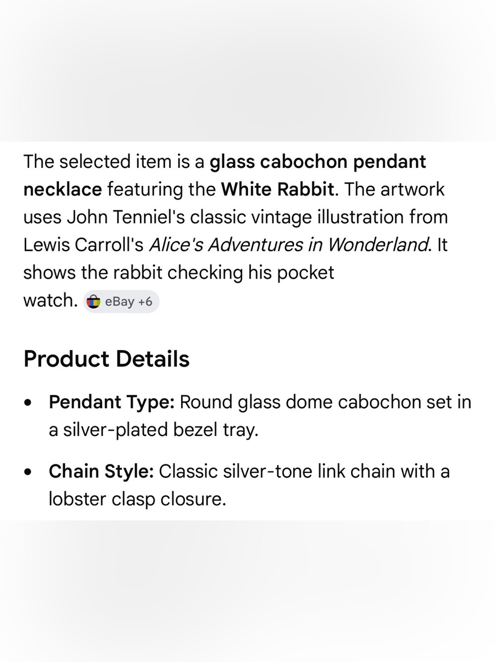 Alice In Wonderland White Rabbit Necklace - Picture 3 of 8